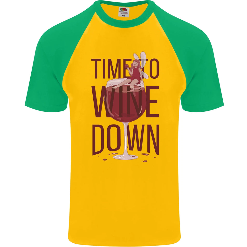 Time to Wine Down Funny Alcohol Mens S/S Baseball T-Shirt