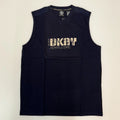 DKNY Jeans Muscle Tee Men S Navy Blue V-Neck Distressed Graphic Logo VTG NWT