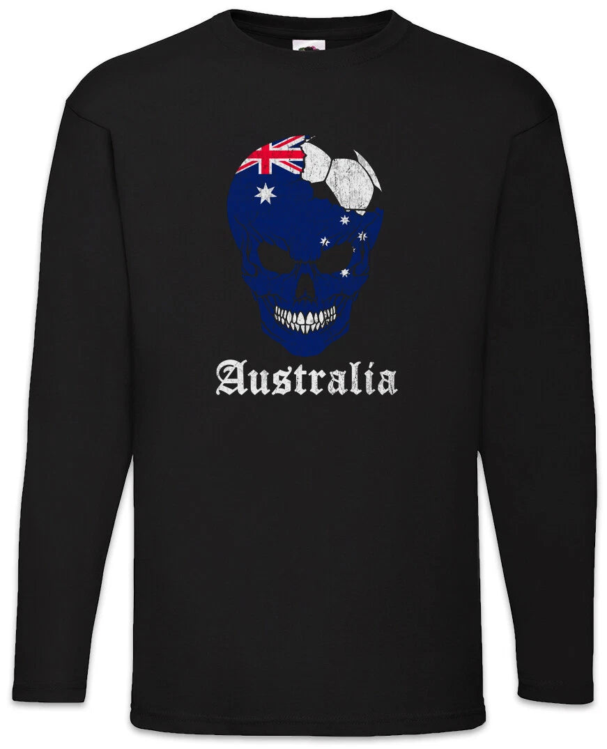 Australia Football Skull I Men's Long Sleeve T-Shirt Australian Soccer Flag