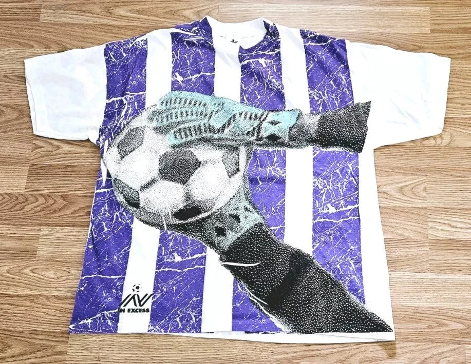Vintage 90s All Over Print Soccer Futbol Shirt In Excess World Cup XL