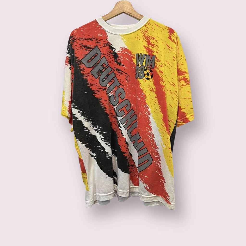 Vintage Rare 1998 Germany Soccer Football All Over Print T-Shirt Size Large