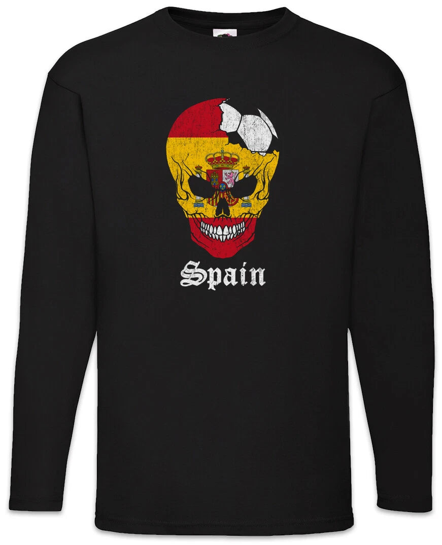 Spain Football Skull I Men's Long Sleeve T-Shirt Spanish Soccer Flag World