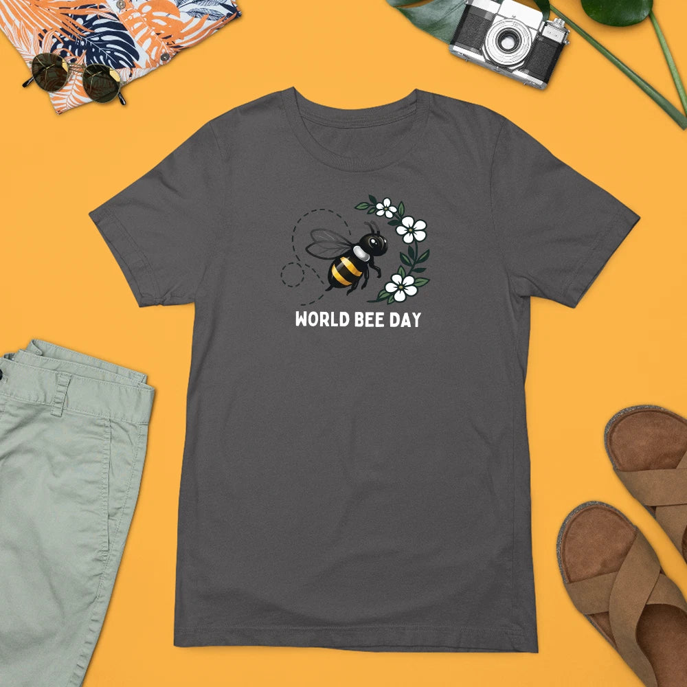 World Bee Day T-Shirt Cute Cartoon Bumble Bee Honey Nature Lover Novelty Gift
