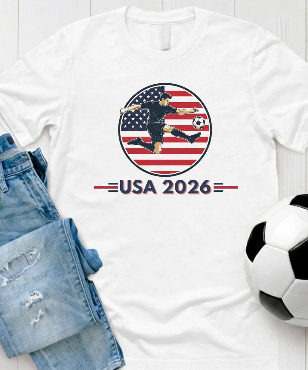 USA 2026 World Soccer TShirt Futbol Shirt American Flag Tee Gildan Unisex