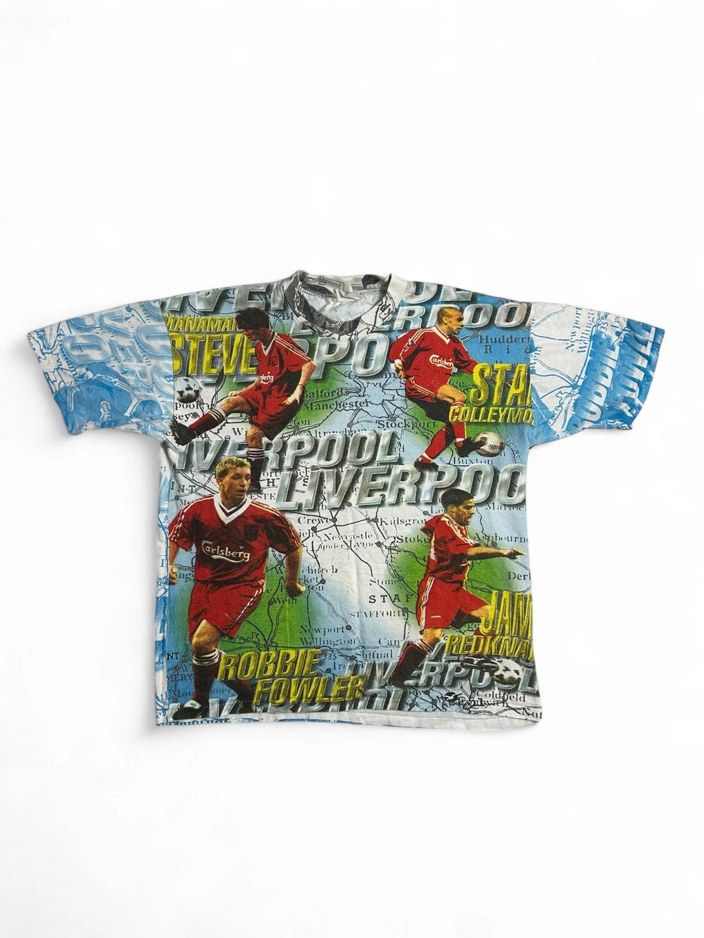 Vintage 90s Liverpool FC All Over Print Soccer Shirt Robbie Fowler Size S Rare