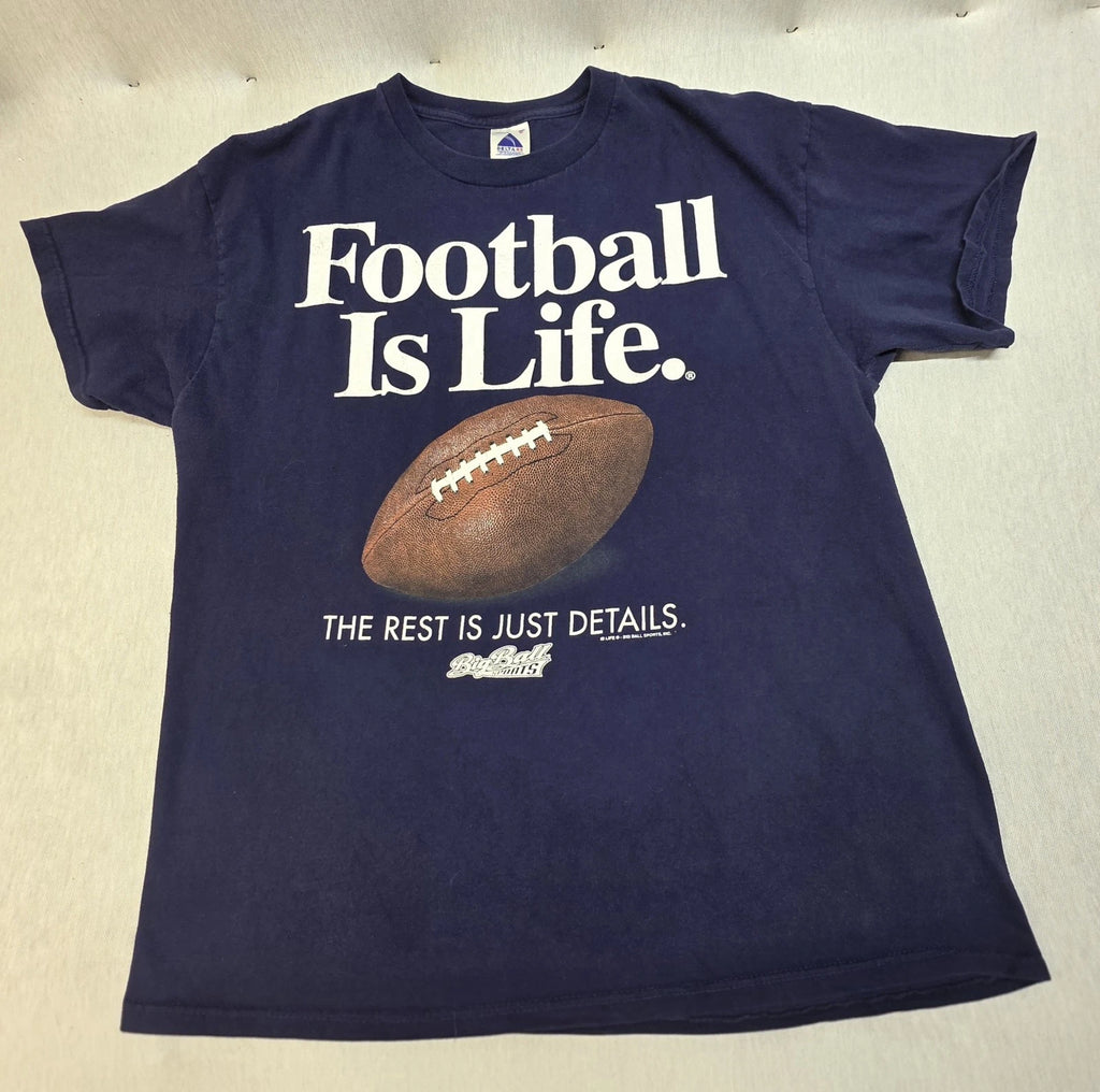 Vintage 90s Big Ball Sports Football Is Life Tee Shirt Mens XLarge Blue Graphic