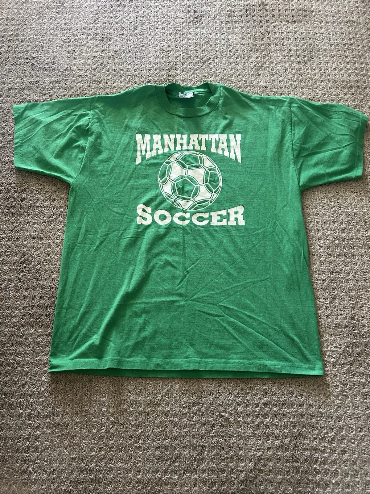 Vintage Manhattan Soccer T-shirt Size XL New York Jerzees USA Sports 90s Y2K
