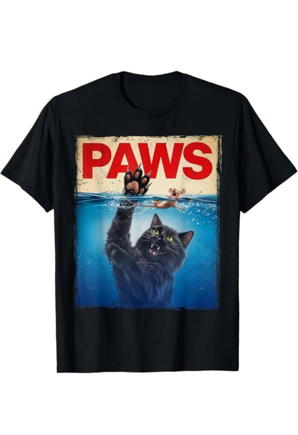 Paws Parody Black Cat Chasing a Cute Scared Mouse Top Kitten T-Shirt