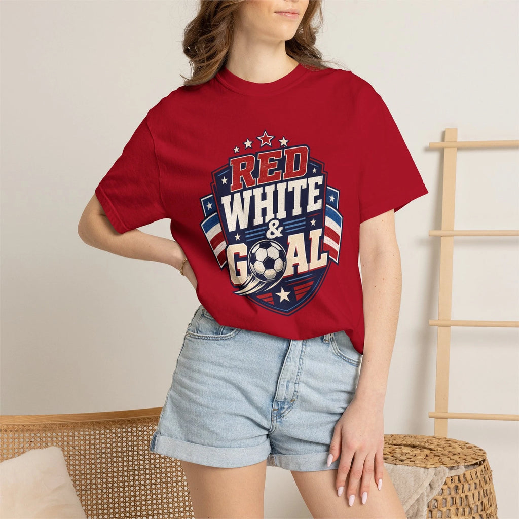 Red White & Goal Soccer Shield USA T-shirt | Patriotic 2026 American Soccer Tee