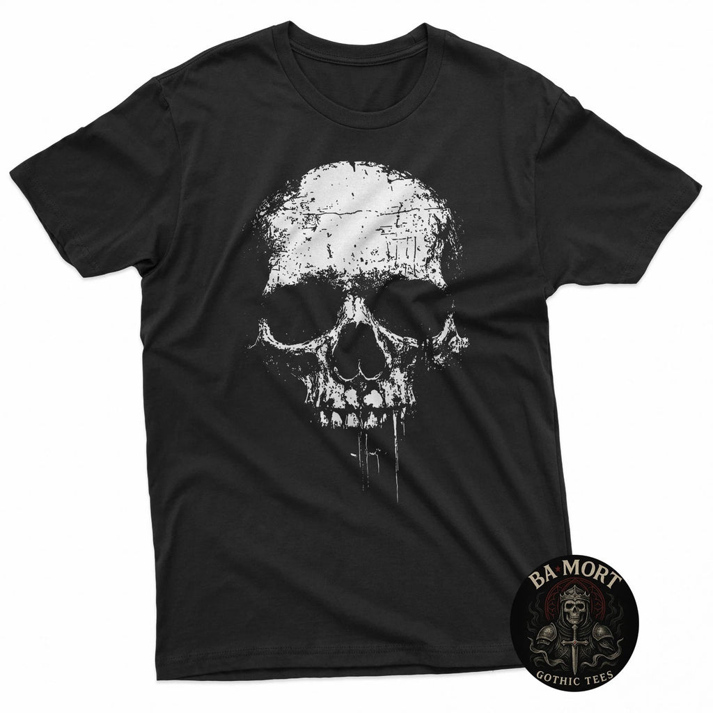Skull Grunge Black White Art Graphic Women Men T-Shirt