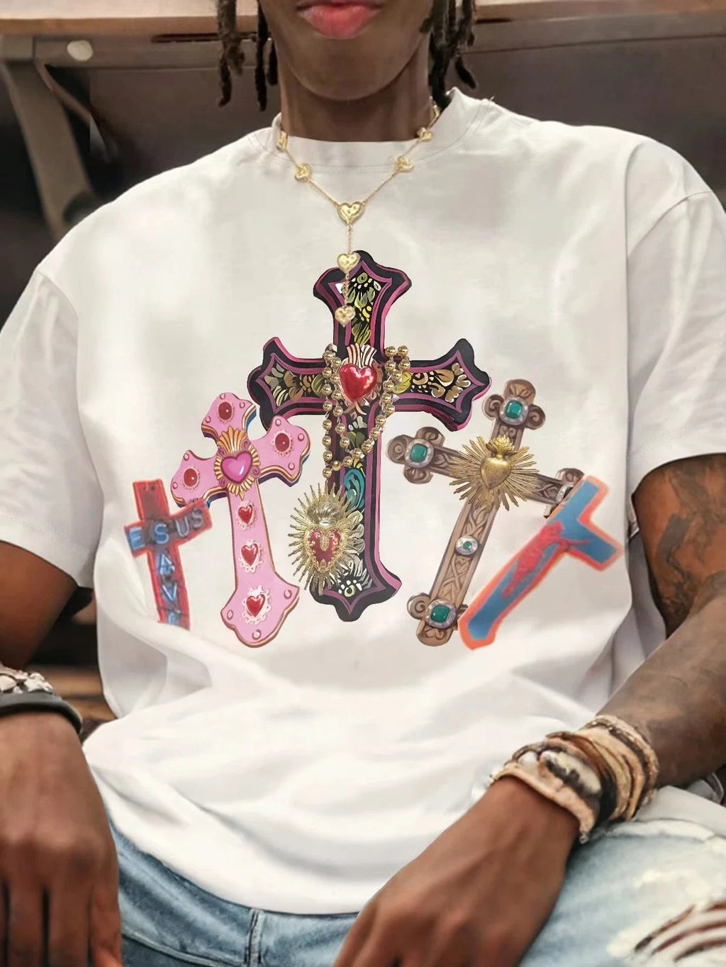 Cross Graphic T Shirt Gothic Streetwear Y2K Cotton Tee Unisex Black White S-6XL