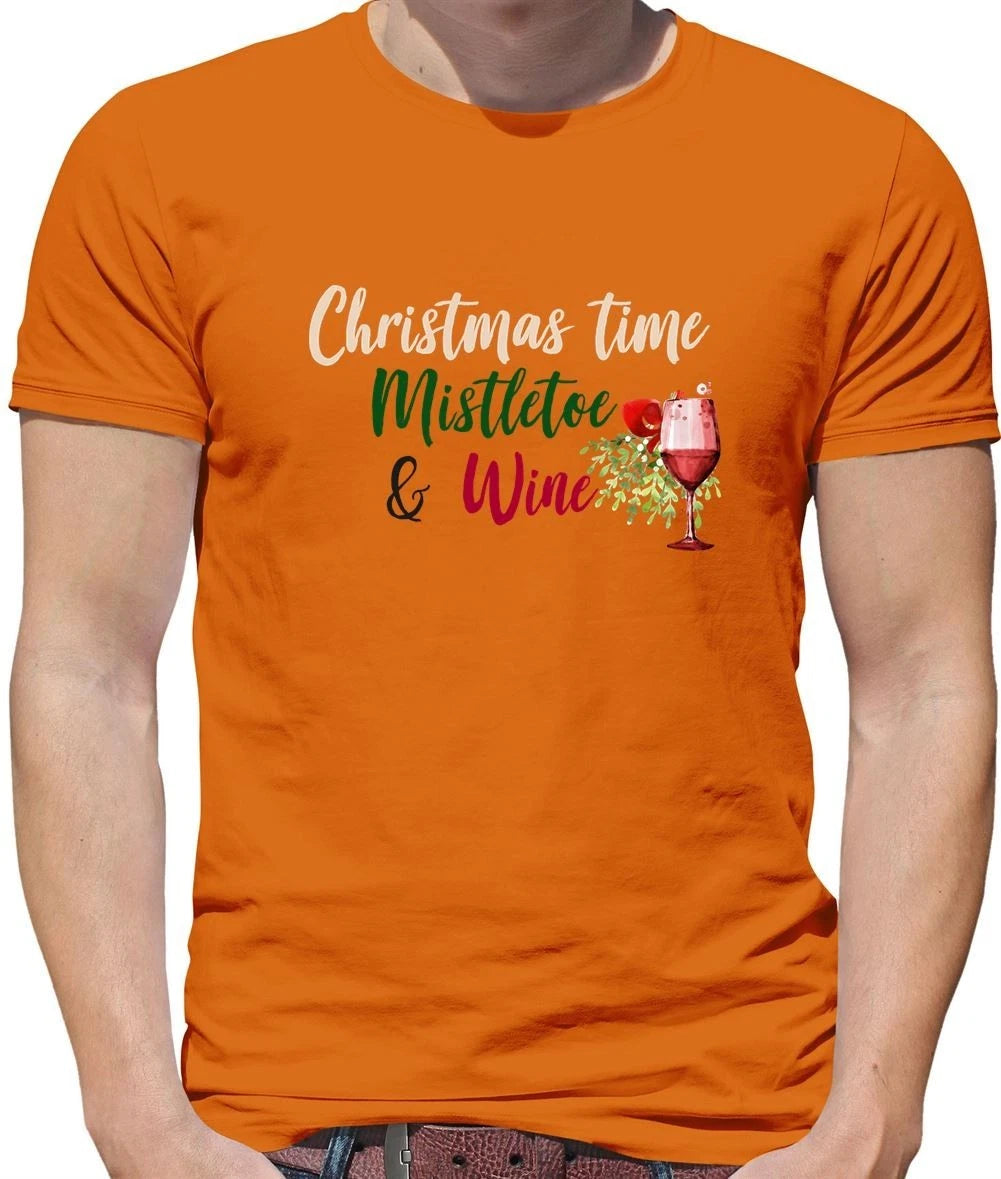 Christmas Time, Mistletoe And Wine - Mens T-Shirt - Funny Love White Red Pinot