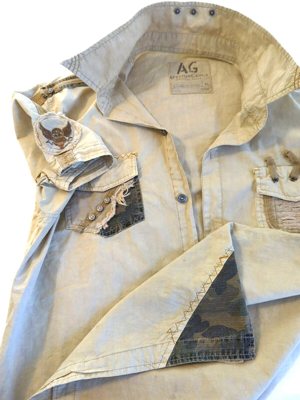 Vtg Y2K Grunge Shirt Men XL ATTITUDE GOLD Official Issue 1997  Biker Street Styl