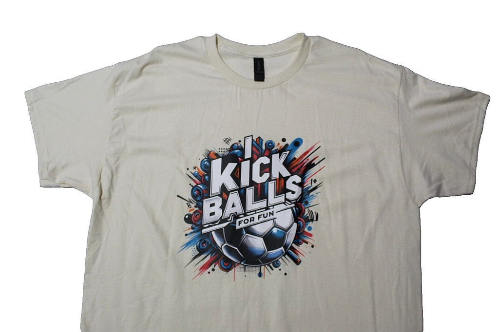 Soccer Ball I Kick Balls DTF Graphic T Shirt Gildan Cotton Short Sleeve XL New