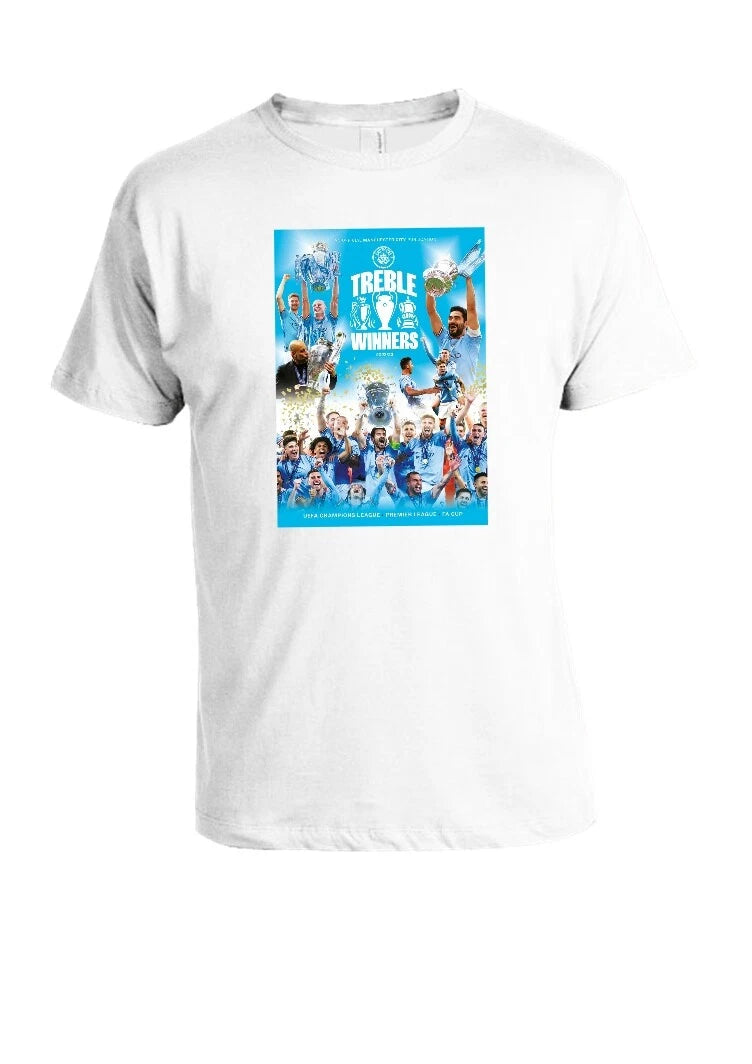 Man City Treble Winners 23 T-Shirt All Adults & Kids sizes available