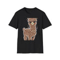 Llama Cute Kawaii Floral Heart Cartoon Hand-Drawn Black Tee Graphic T-Shirt