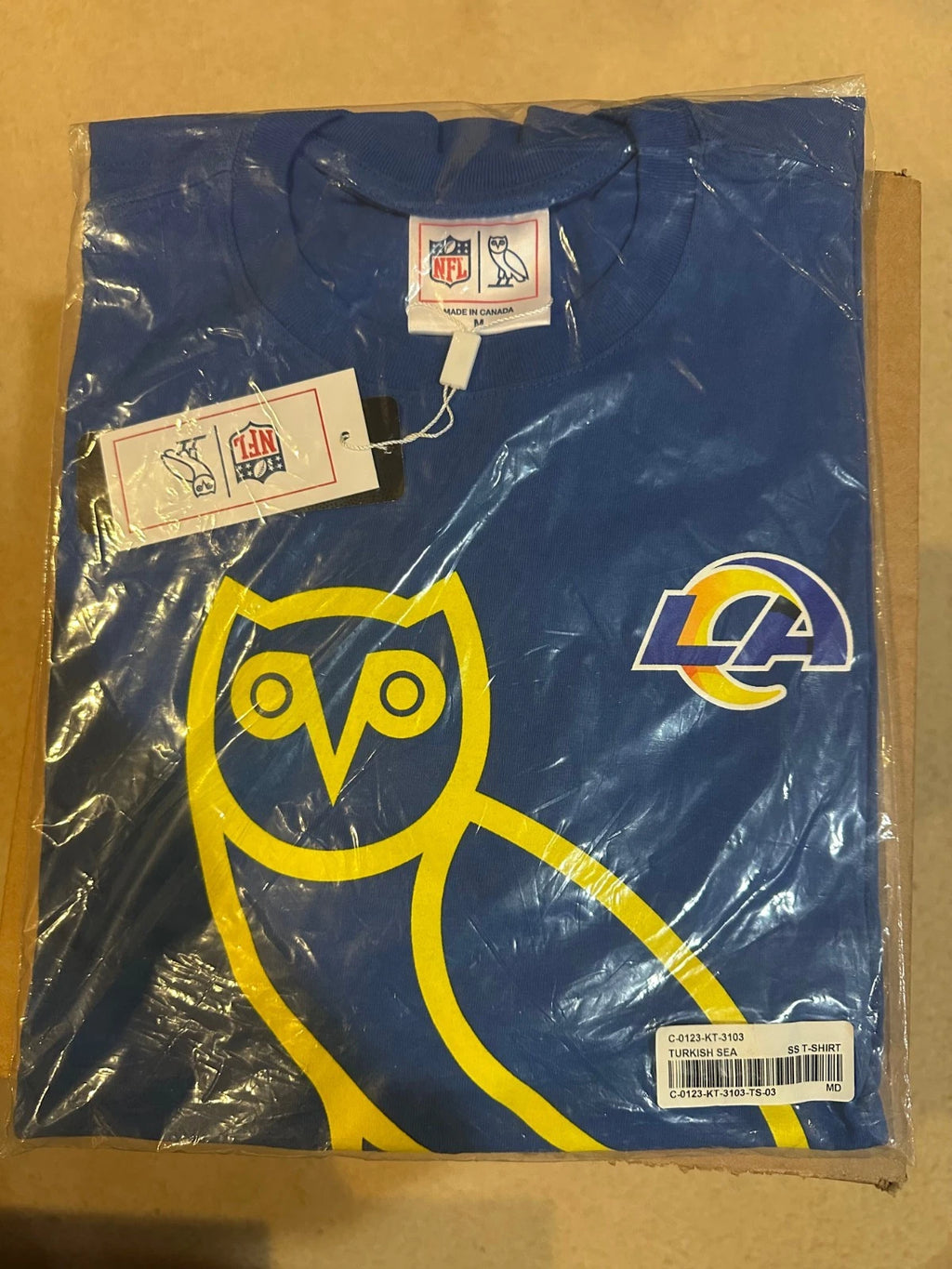 OVO x LA Rams Owl T-shirt M L XL XXL Octobers Very Own Los Angeles Drake NWT