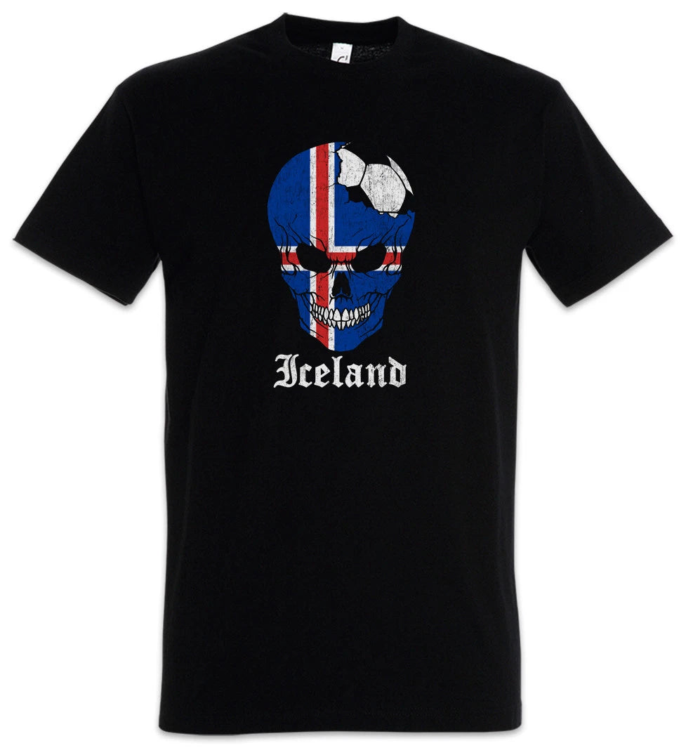 Iceland Football Skull I T-Shirt icelandic Soccer Flag Banner World Championship