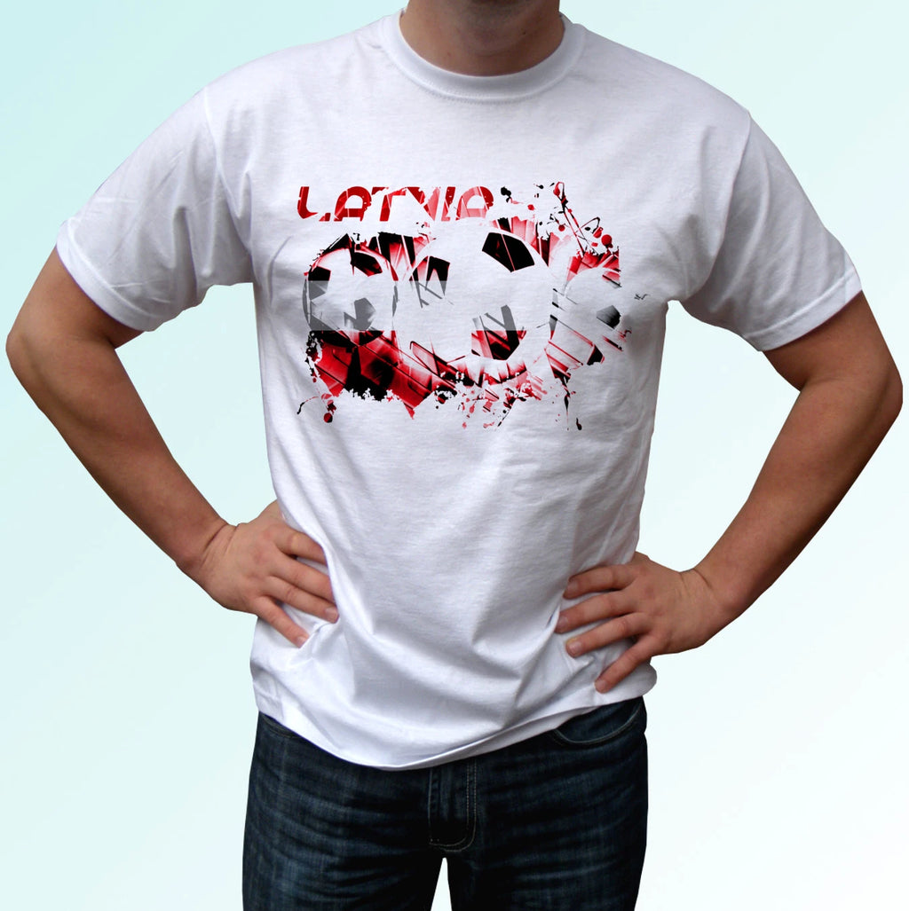 Latvia football flag white t shirt soccer style design mens womens kids baby
