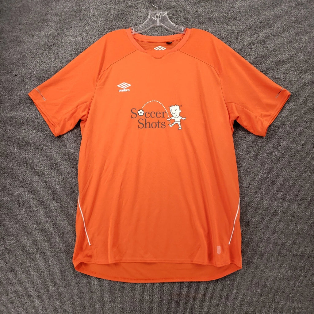 Umbro T Shirt Mens XL Orange Short Sleeve Soccer Shots Coach Performance Tee