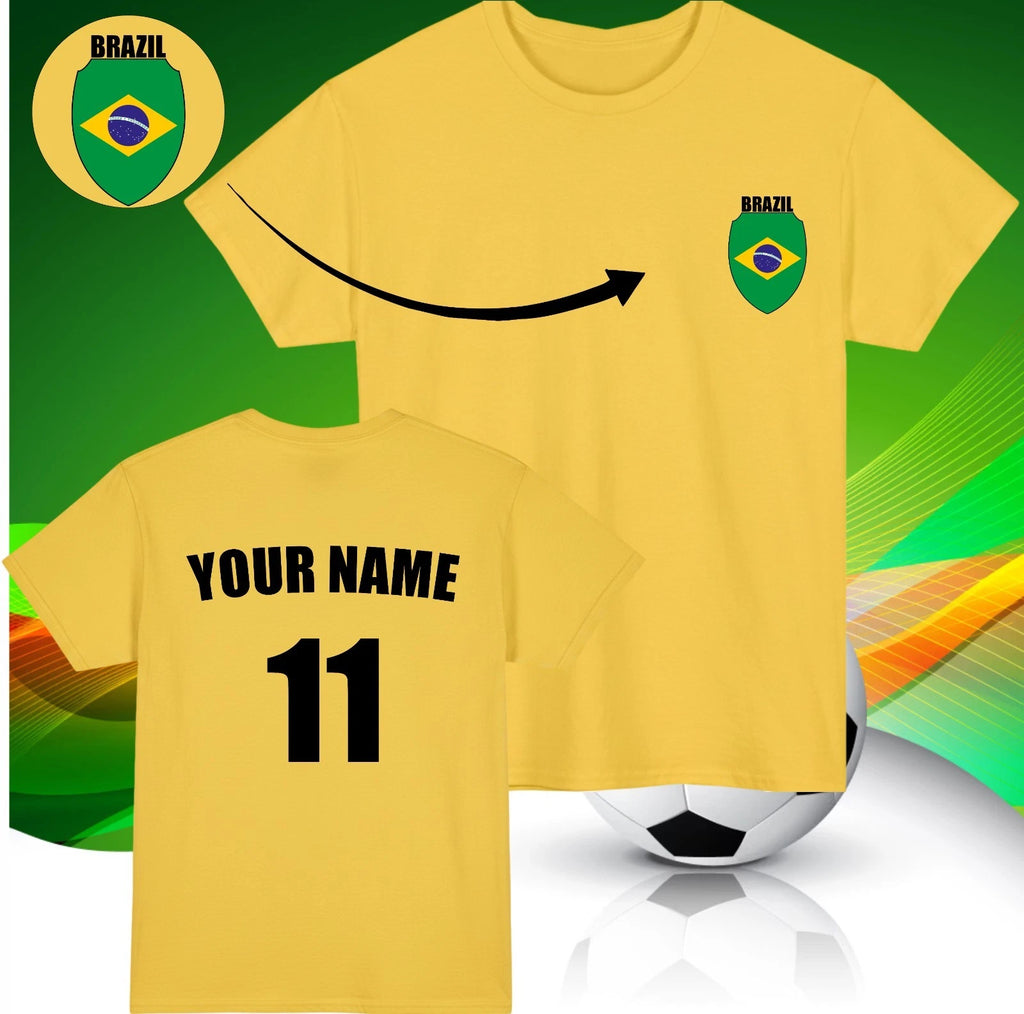 Personalised Brazil Football T-Shirt Custom Name And Number Sports Lover Top
