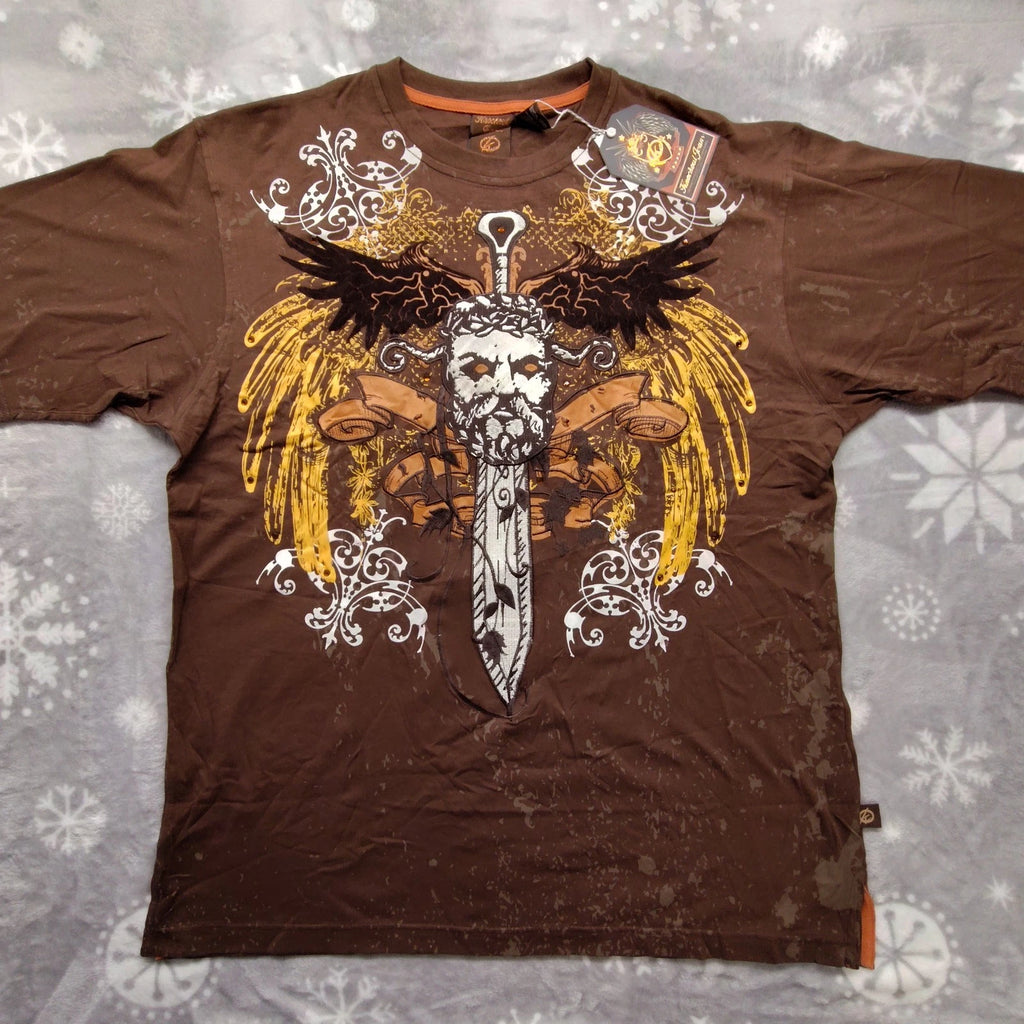 Vtg Y2K Streetwear Affliction Style T Shirt Brown Men's XL New