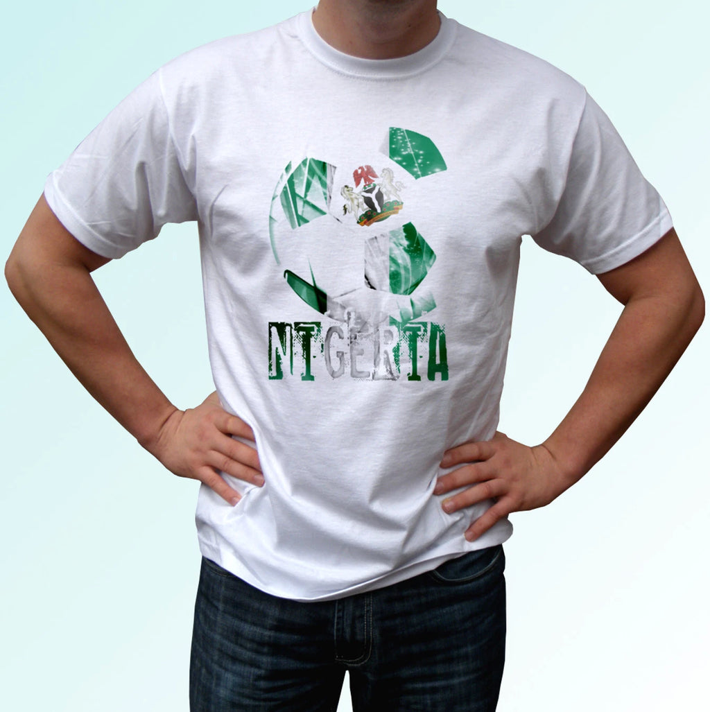 Nigeria football flag white t shirt design soccer gift   cup top tee all sizes