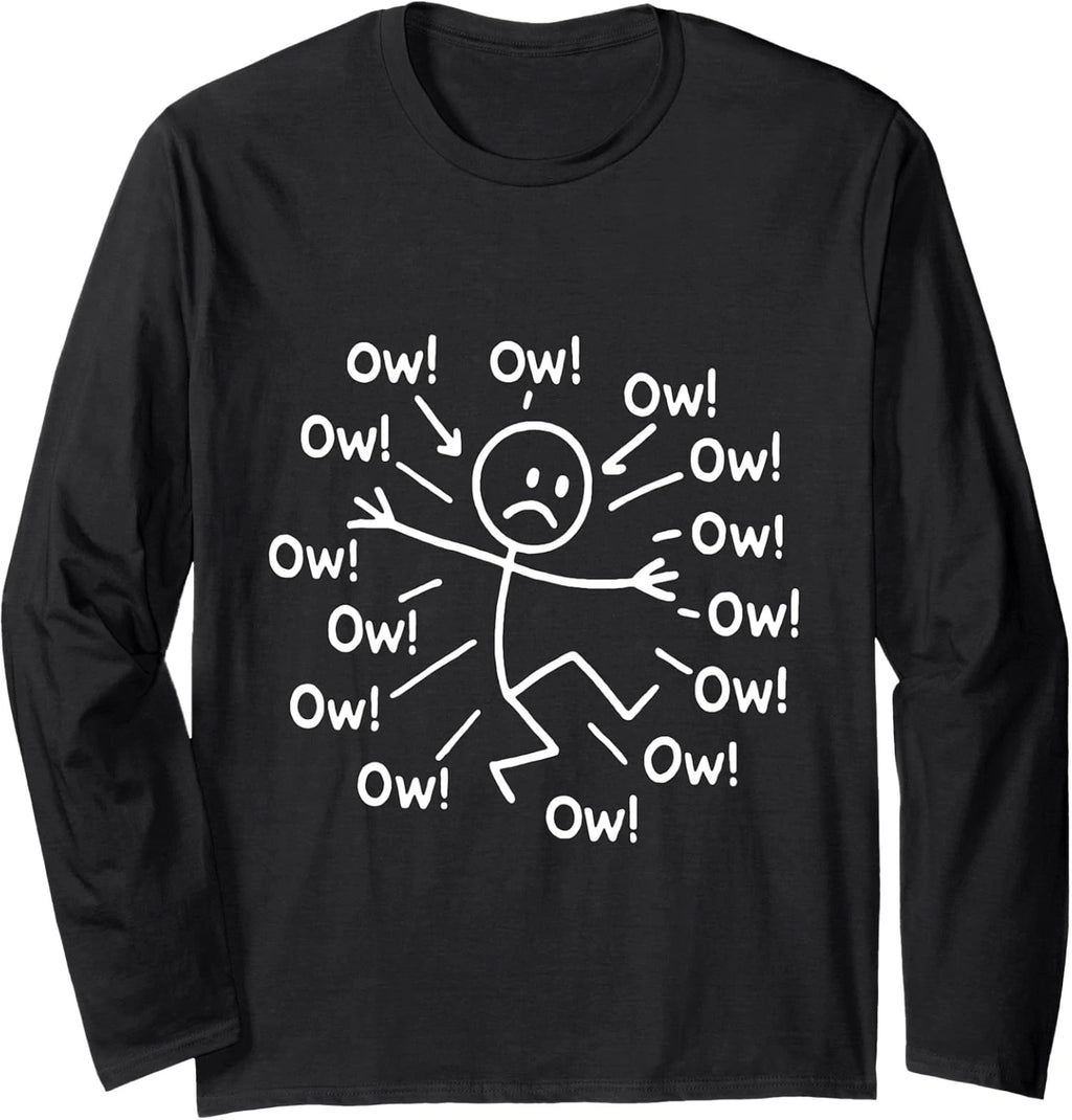 Ow Ow Ow Ow Ow Ow Character Sad Face Funny Present Long Sleeve Tshirt