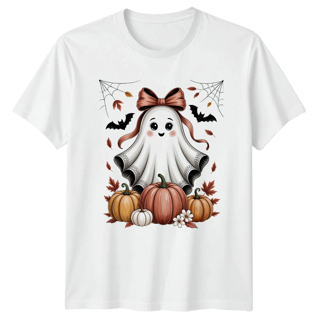 Cute Ghost With Bow Autumn T-Shirt Autumn Pumpkin Halloween Gift For Him And Her