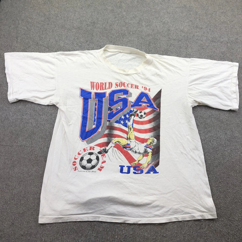 Vintage World Soccer USA Shirt Mens XL White 1994 Patriotic Graphic Tee 90s