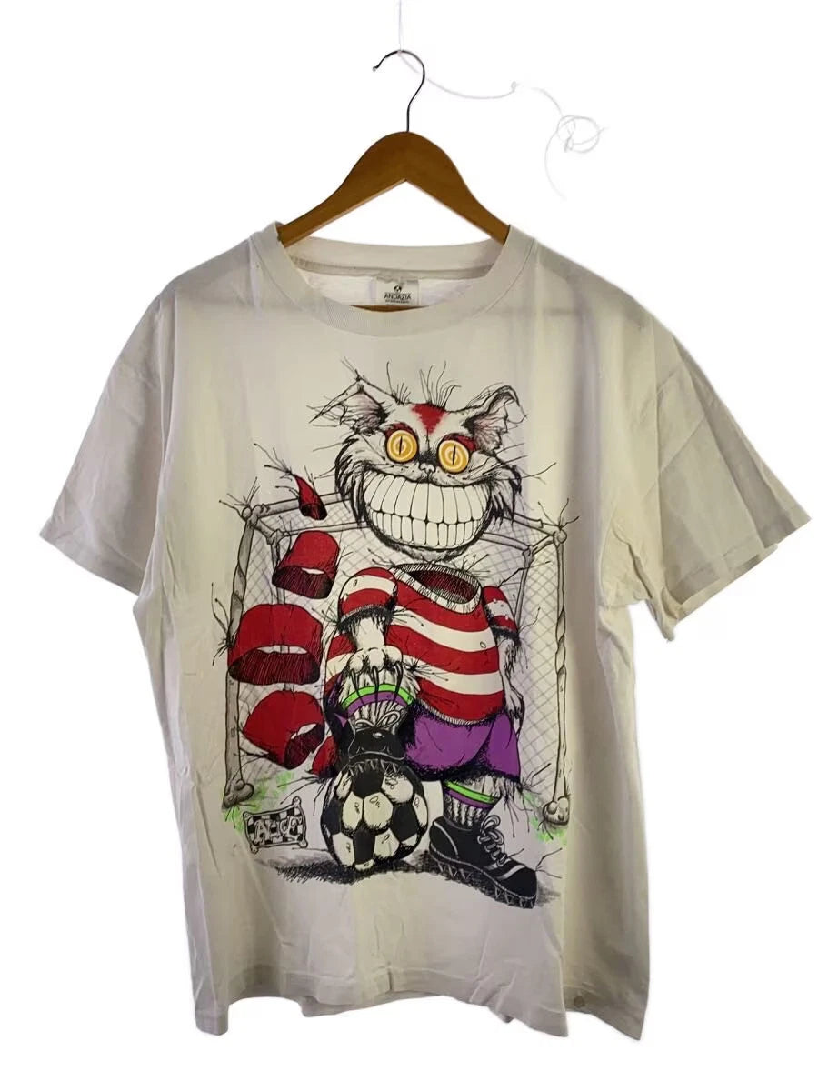 ANDAZIA 90s Alice in Wonderland Cheshire Cat Soccer T shirt L Cotton White Small