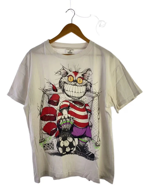 ANDAZIA 90s Alice in Wonderland Cheshire Cat Soccer T shirt L Cotton White Small