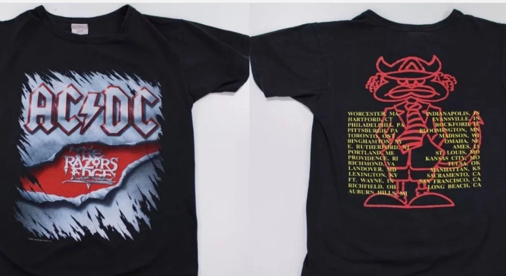Vintage AC-DC tour-shirt razors edge classic rock nineties metal band tee