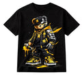 Urban Streetwear Bear Graphic T-Shirt Hip Hop Black Gold Tee