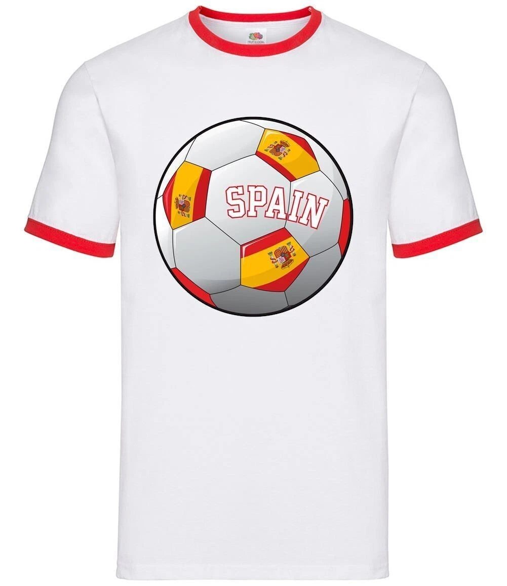 Country Football Spain Ball - Mens Ringer - Team World Cup Fan Spanish Soccer