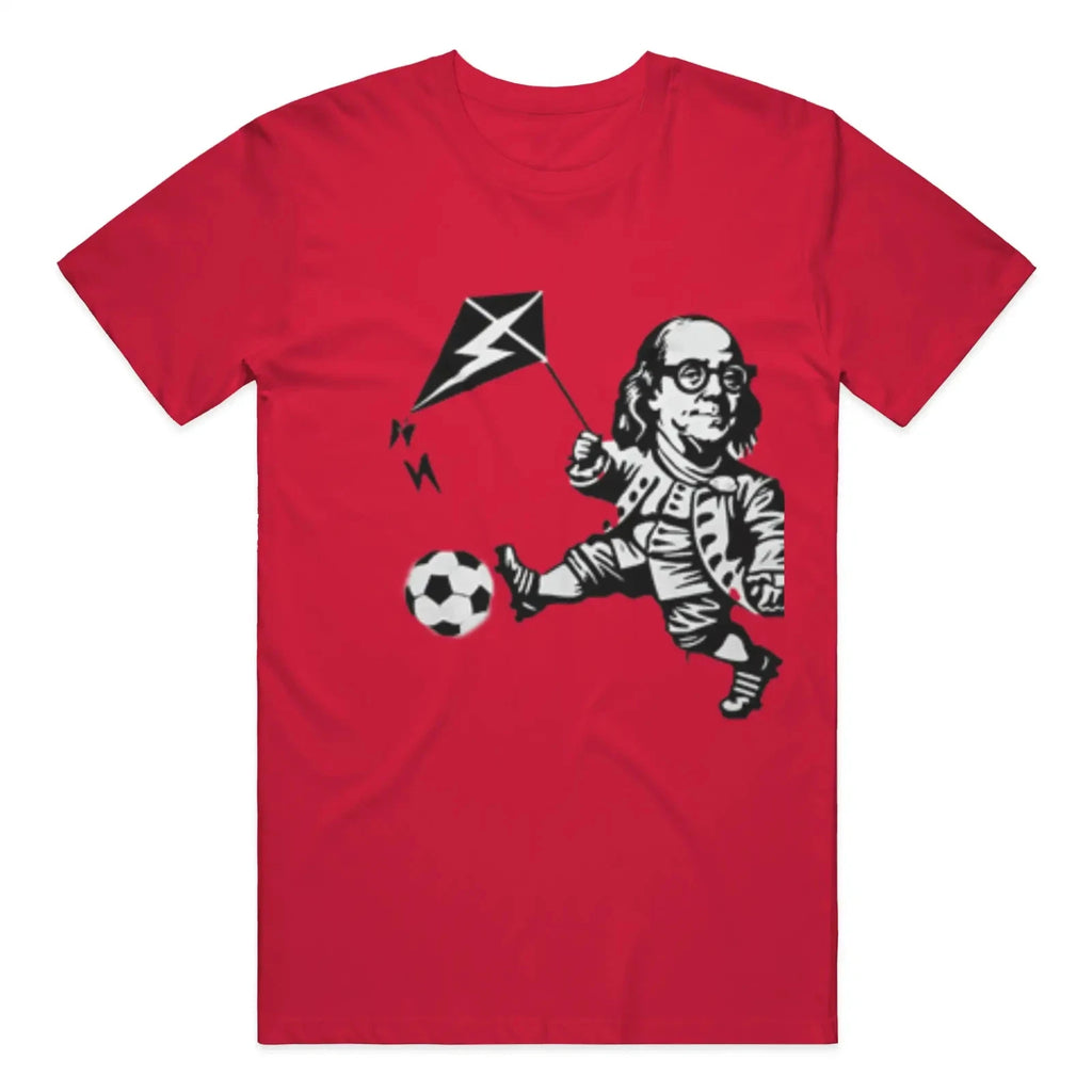 Soccer Festive Philadelphia Party T-Shirt Benjamin Franklin Kicks A Soccer Ball