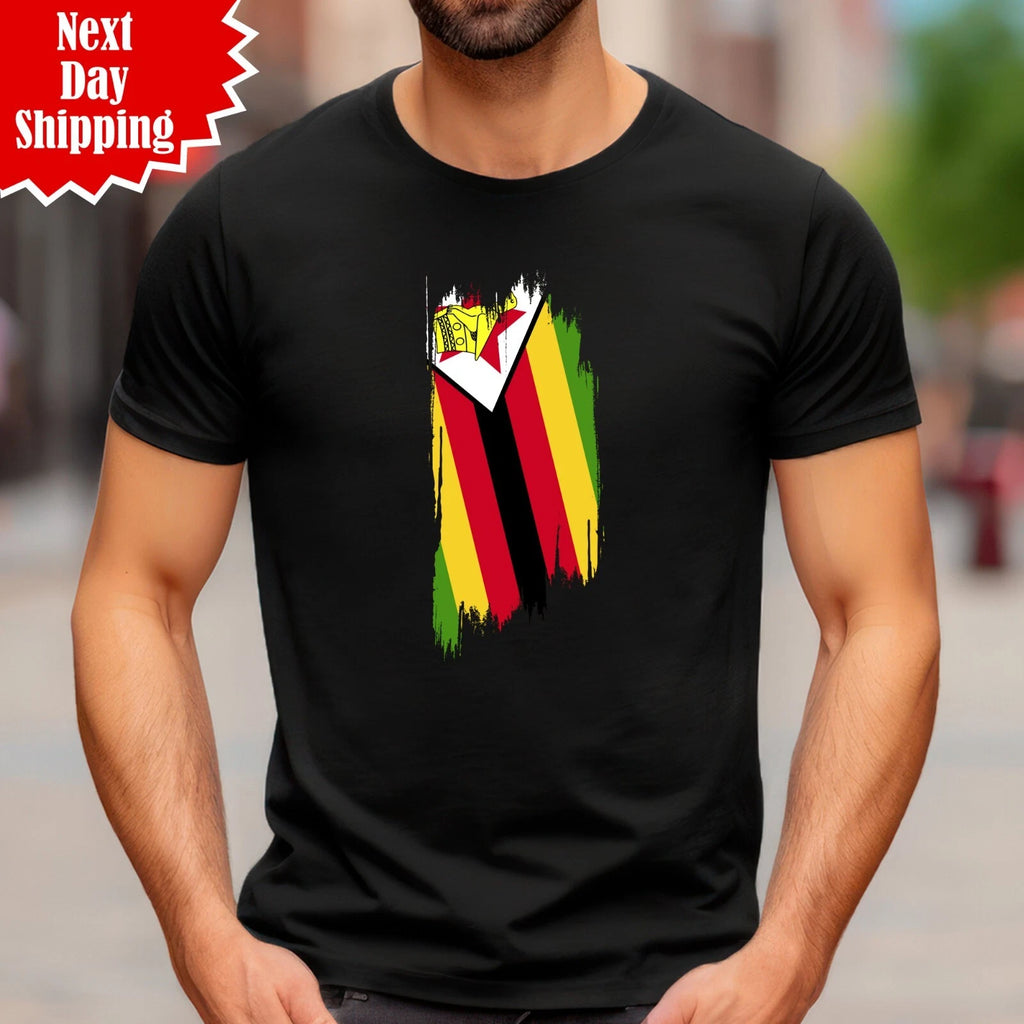 Zimbabwe Grunge Flag Men's T Shirt Printed Zimbabwean Day Football Gift Tee Top