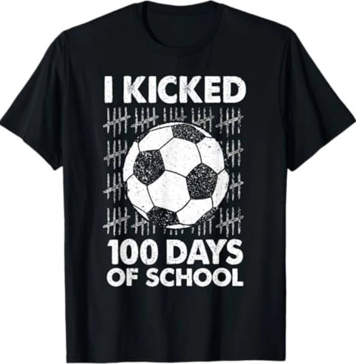 I Kicked 100 Days of School Soccer 100th Day Sport Kids Boys T-Shirt