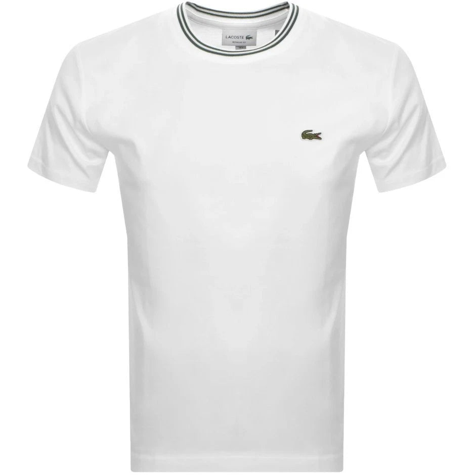 LACOSTE TIPPED CREW COLLAR T-SHIRT WHITE SIZE (7) 2XL RRP £60 BNWT