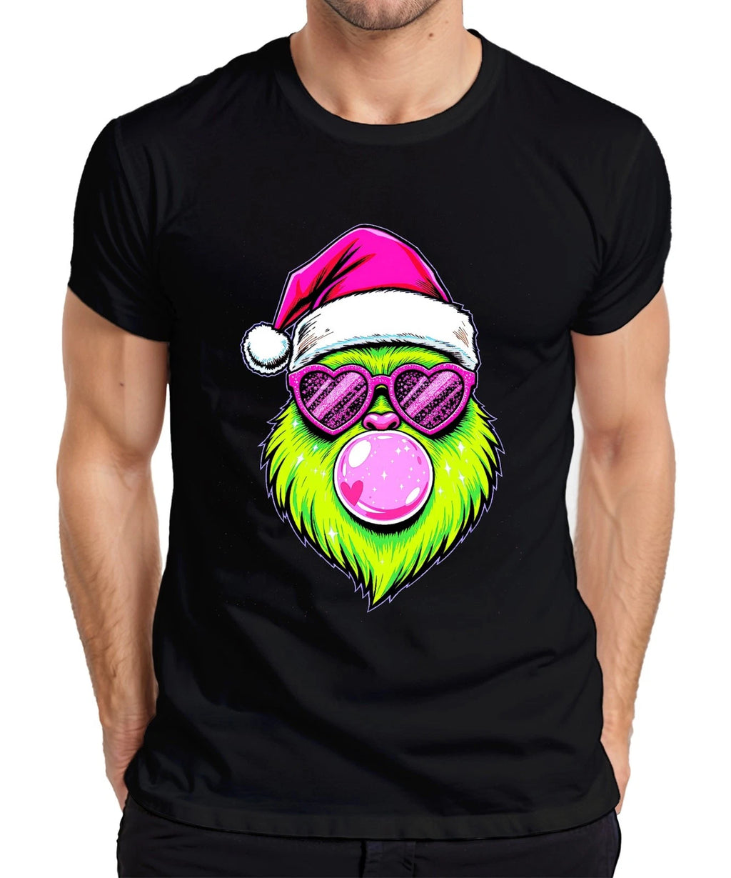 Grinch Christmas Bubblegum Heart Glasses Neon Kawaii Santa PopArt Men's T-Shirt