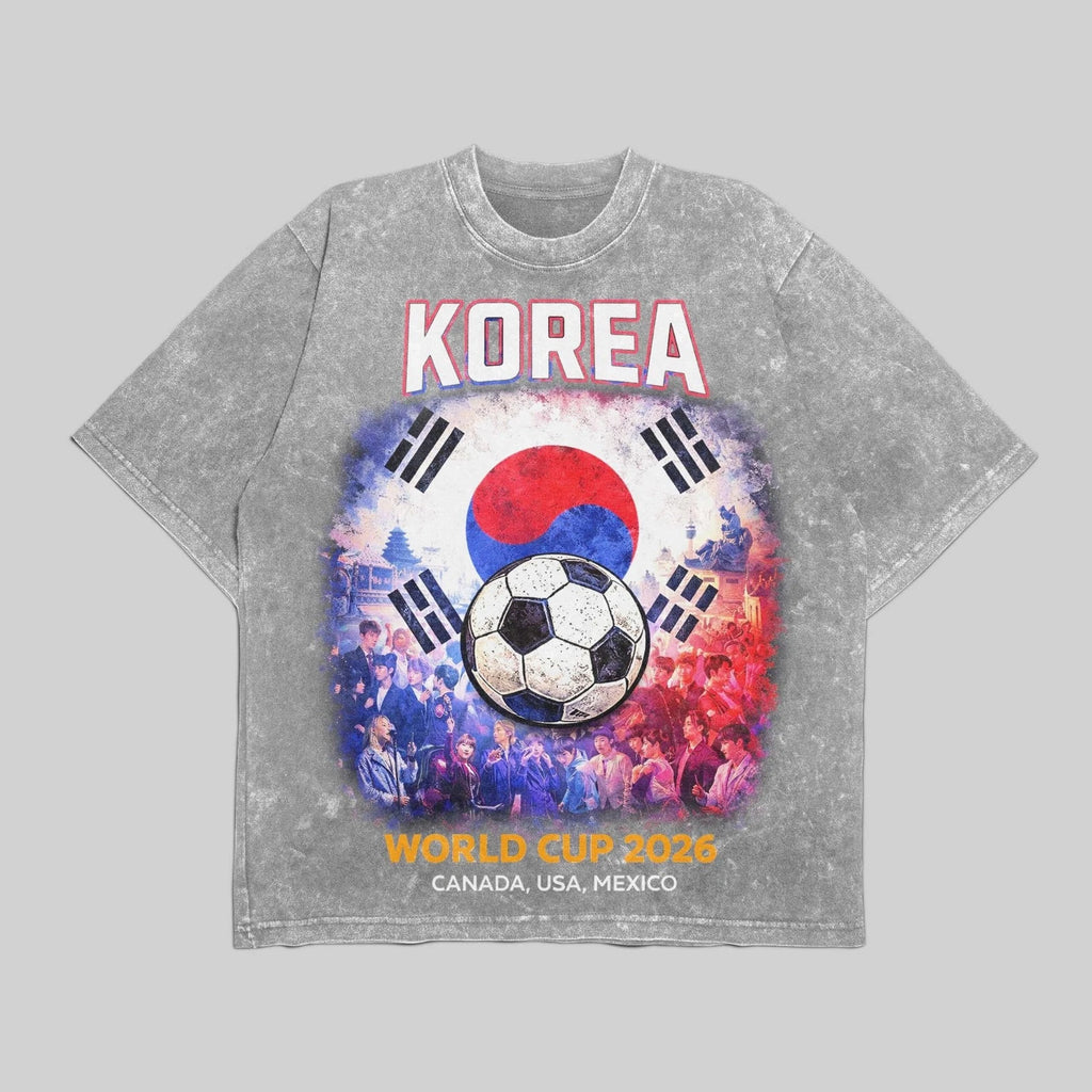 Korea World Cup 2026 Washed T-Shirt Soccer Fan Graphic Tee Unisex Sport Gift