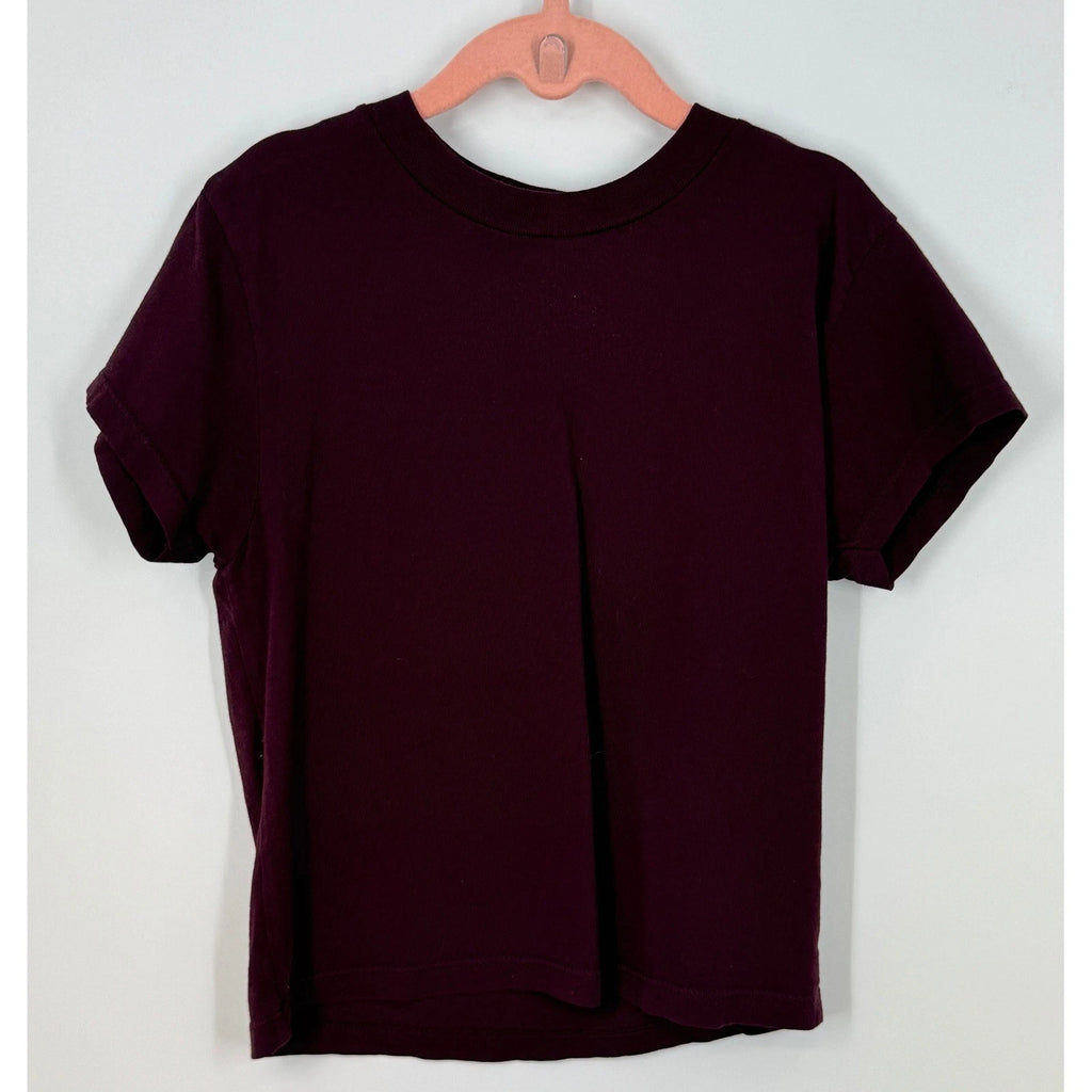 Talentless Burgundy Minimalist Crewneck Tee 100% Cotton Cuffed Sleeve Size S