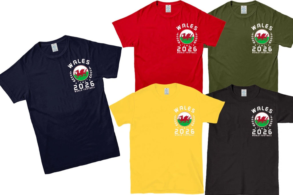 Wales Flag Red Dragon T-Shirt for Adults, Children,Ladies World Cup Football2026