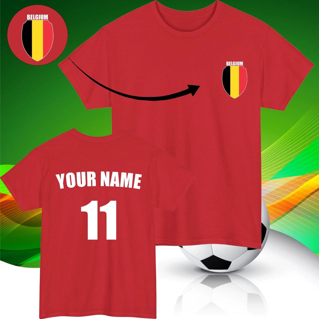 Personalised Belgium Football T-Shirt Custom Name And Number Sports Lover Top