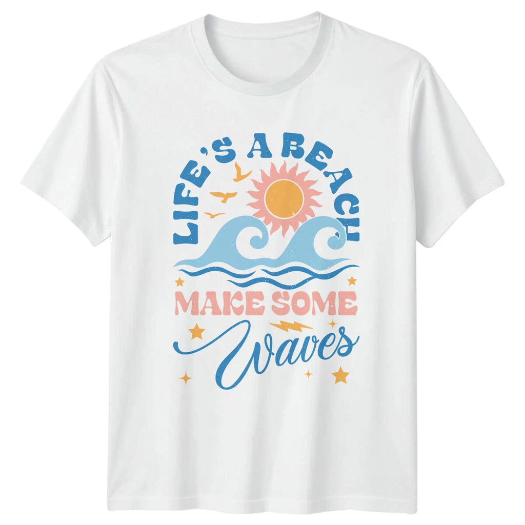 Life's A Beach Make Some Waves T-Shirt Boho Summer Sun Graphic Tee