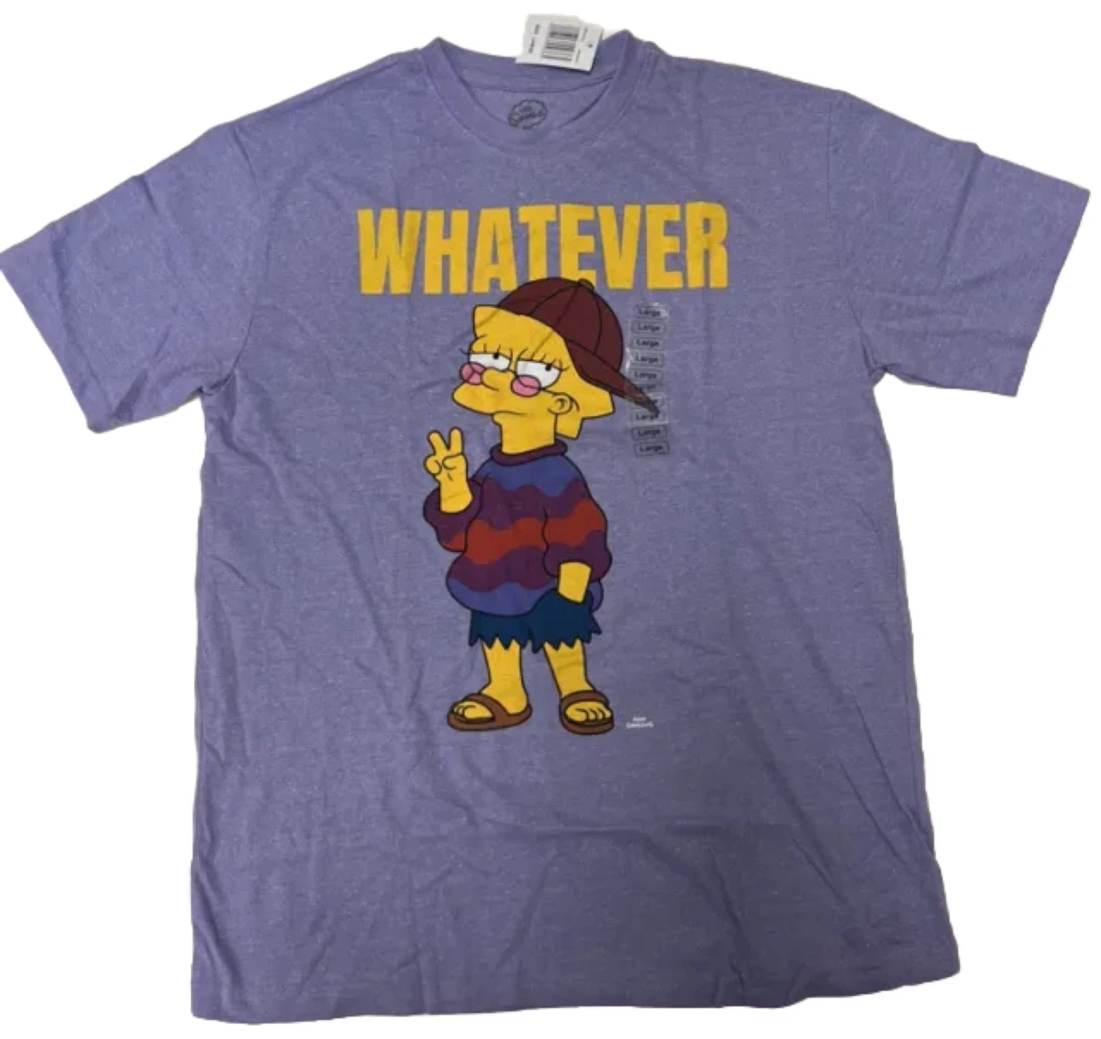 The Simpsons Lisa Whatever, Purple Graphic T-Shirt, Adult Size L Brand New W Tag