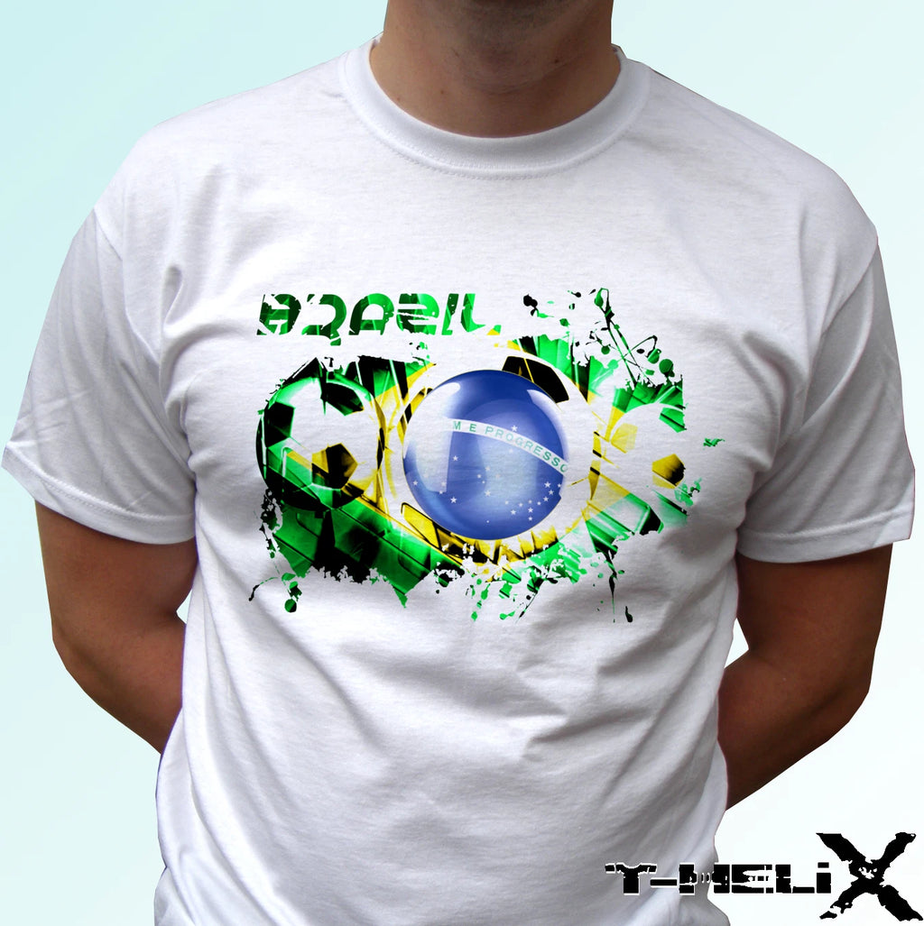 Brazil football flag - white t shirt top soccer tee - mens womens kids baby
