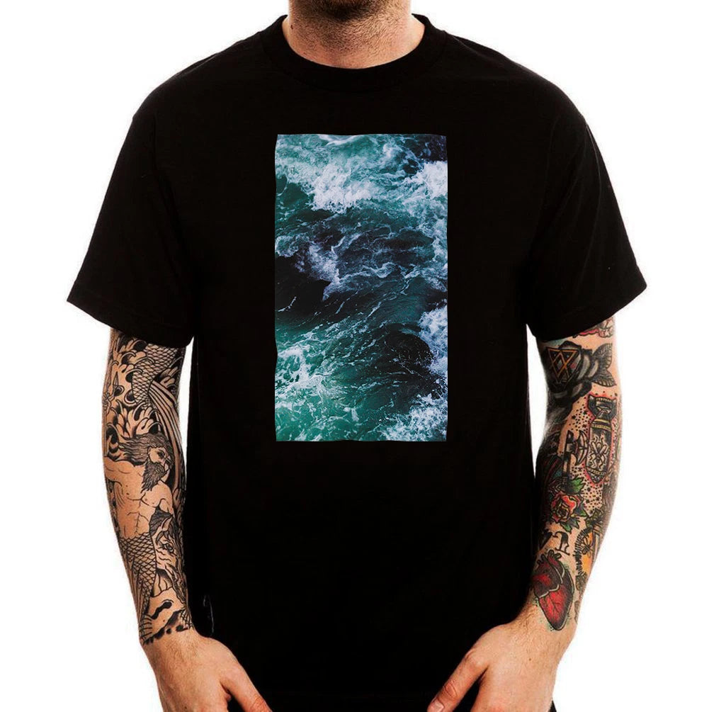 Vaporwave Ocean Waves Seapunk Retro Aesthetic Printed Cotton Men's T-Shirt Top