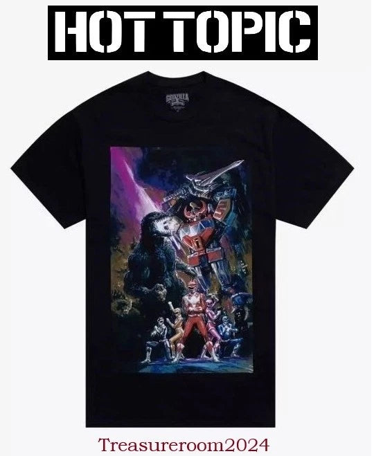 HOT TOPIC Godzilla Vs. Mighty Morphin Power Rangers MEN'S XL Poster T-Shirt NEW!