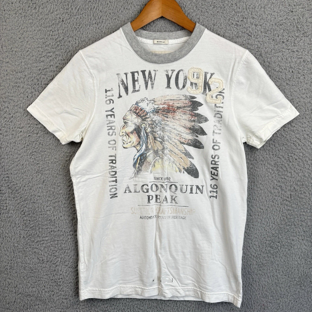 Vintage Abercrombie & Fitch Muscle T-Shirt Men Medium White Indian Chief Y2K NEW